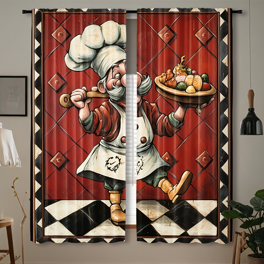 Home Cooking Youtube - Novelty Chef Cartoon Curtains Pair Kitchen