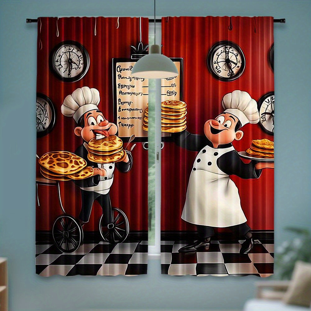 Home Cooking Youtube - Cartoon Chef Baking Waffles Blackout Curtains