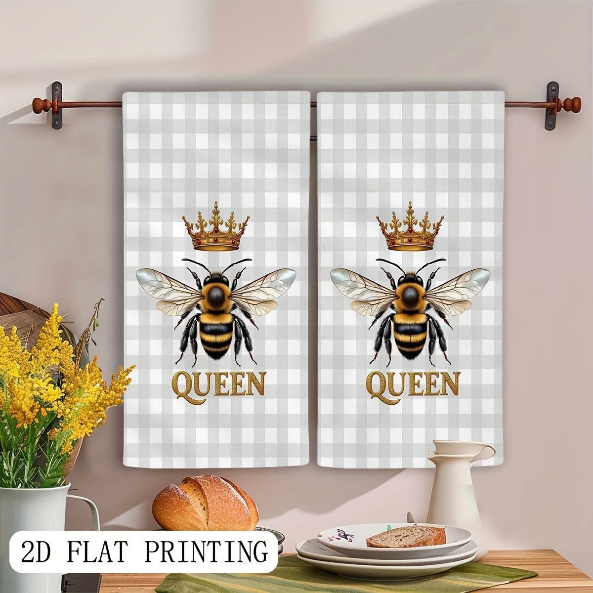 2Pcs, Plaid Queen Bee Garden K - огляд і ціна Home Cooking Queen